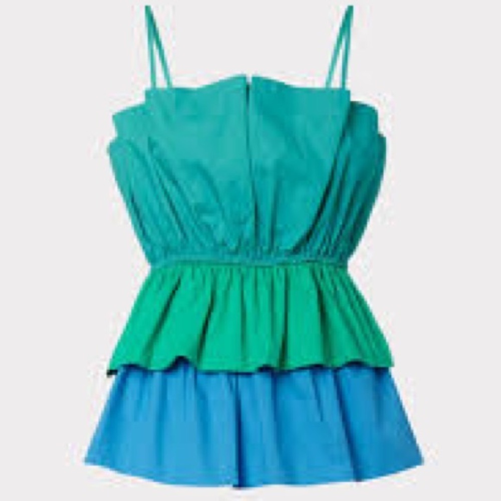 Milly Naomi TEAL tiered ruffle poplin top. Size Large New with tags